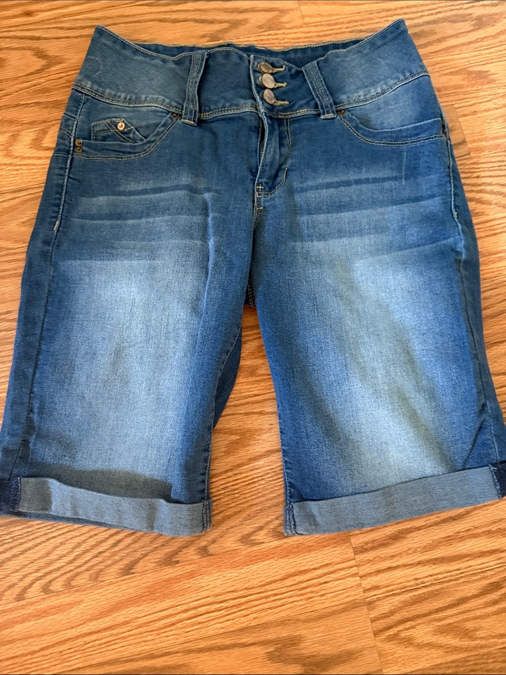 YMI Blue Folded-Hem Denim Bermuda Shorts